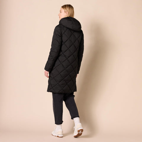 Amazon Essentials Women's Puffer Jacket, Heavyweight Diamond Quilted Knee Length Winter Coat, Black, Large