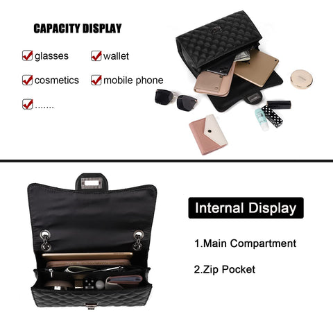 Gladdon Quilted Crossbody Bags for Women Leather Ladies Shoulder Purses with Chain Strap Stylish Clutch Purse Black I Gladdon