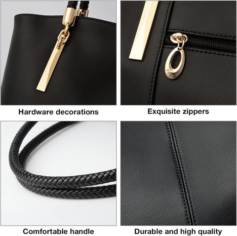 Leather Handbags for Women Leather Lady Large Top-handle Bag Satchel Handbags for Women, Genuine Leather Ladies Top-handle Shoulder Bag (Black) FOXLOVER