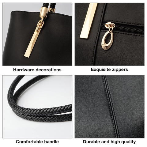 Leather Handbags for Women Leather Lady Large Top-handle Bag Satchel Handbags for Women, Genuine Leather Ladies Top-handle Shoulder Bag (Black) FOXLOVER