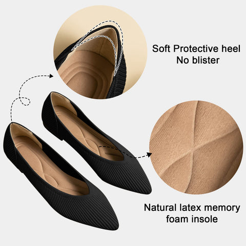 TINGRISE Women's Flats Shoes Pointed Toe Knit Ballet Comfortable Dressy Slip On Flat Black US8