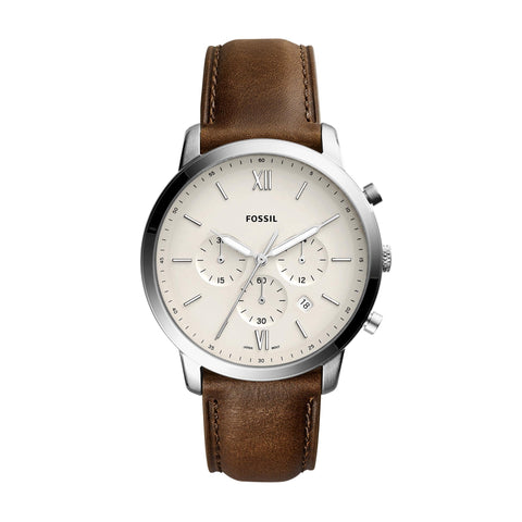 Fossil Men's Neutra Quartz Stainless Steel and Leather Chronograph Watch, Color: Silver, Brown (Model: FS5380) Fossil