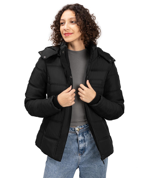 Lylting Women's Winter Down Coats, Black Short Warm Quilted Puffer Winter Jackets for Women Girl with Detachable Hood (US, Alpha, X-Large, Regular, Regular, Balck) Lylting