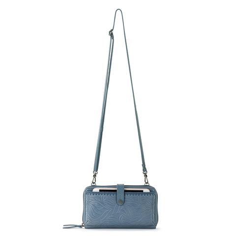 The Sak Iris Smartphone Crossbody Purse - Women's Cellphone Bag & Wallet For Everyday - Convertible Wristlet With Zipper in Maritime Wave Embossed/Leather The Sak