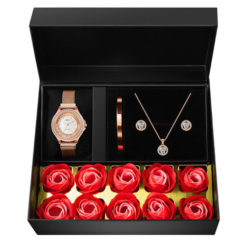 Watches Sets Gifts for Women, Rose Gold Watch Set Necklace Earring Bracelet 4 Pieces Jewelry Set for Mom Wife Girlfriend Anniversary Birthday Christmas Valentine's Day Gifts Sego Alchemy