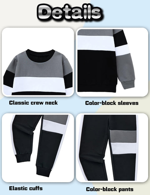 mkodopy Boys Clothes Hoodie Sweatsuits Tops and Pants Boys Fall Winter Outfits Boy Clothing Set (Black Gray, 6-7 Years)