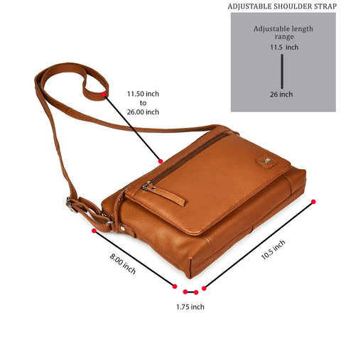 Wise Owl Accessories Small Soft Pebbled Real Leather Crossbody Handbags Purses Triple Zip Premium Sling Crossover Shoulder Bag for Women Gift (Cognac Nappa)