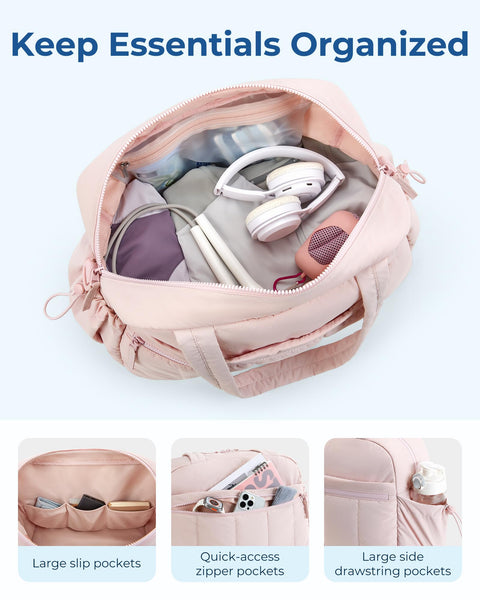 BAGSMART Travel Duffel Bag, Gym Bag for Women with Wet Pocket, Carry on Weekender Bags for Women, Water Resistant Workout Bag Sports Gym, Pink BAGSMART