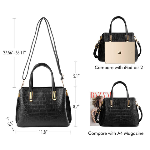 OGOLOUG Top Handle Bags Leather Tote leather Purse with Adjustable Shoulder Strap Crocodile Tote Bag for Women Women's Shoulder Crossbody Handbags (black) OGOLOUG