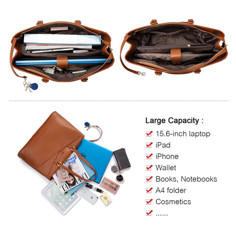 Laptop Tote Bag for Women 15.6 Inch Waterproof Leather Computer Bags Women Business Office Work Bag Briefcase Brown LOVEVOOK