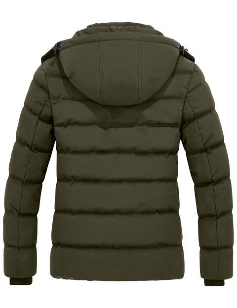 wantdo Women's Hooded Short Padded Winter Coat Warm Puffer Jacket Parka Olive S