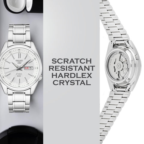 SEIKO SNKM83 Automatic Watch for Men 5-7S Collection - Silver-on-White Dial with Luminous Hands, Day/Date Calendar, Stainless Steel Case & Bracelet SEIKO