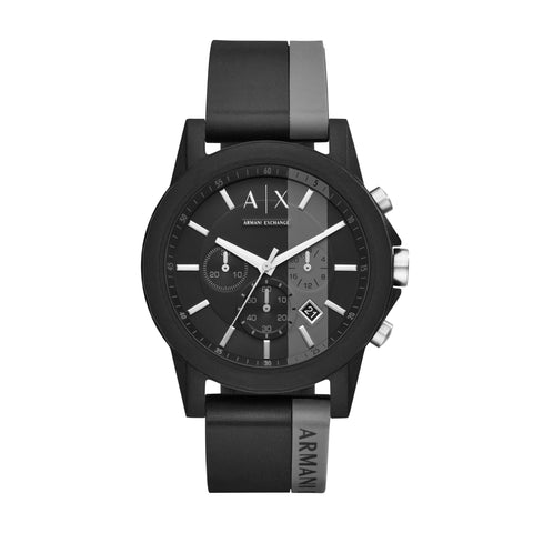 A｜X ARMANI EXCHANGE Men's Chronograph Black & Gray Silicone Strap Watch (Model: A|X1331) A｜X ARMANI EXCHANGE