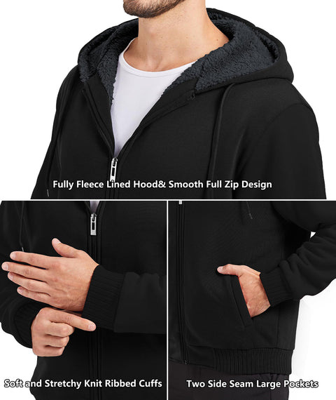 GEEK LIGHTING Men’s Fleece-Lined Zip Up Hoodie, Thick Hooded Jacket Winter Warm Athletic Sweatshirt, Pure black XL