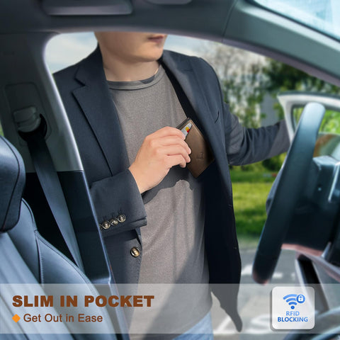 BULLIANT Men Wallet Leather Wallet Card Holders Money Clip for Men 10Cards-Magnetic Flip on Metal Case