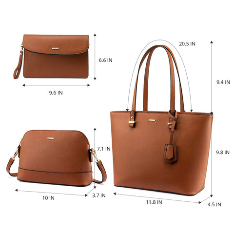 LOVEVOOK Purses for Women Classic Shoulder Tote Satchel Hobo Bags 3pcs Handbags Gift for Her Brown LOVEVOOK
