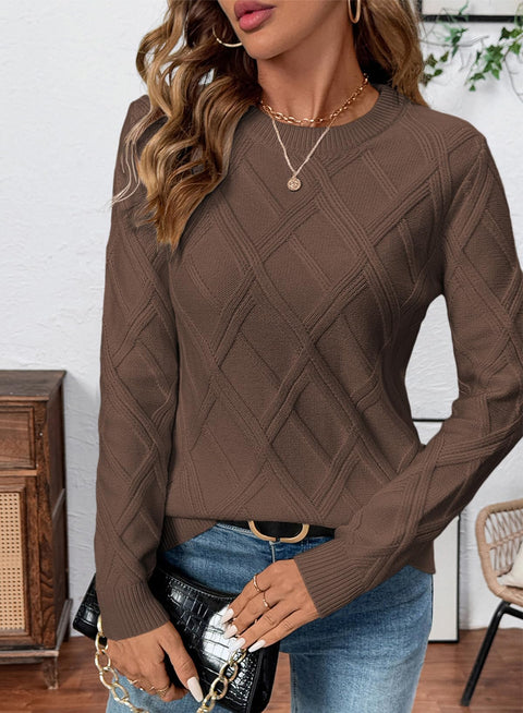 SHEWIN Sweaters for Women Casual Crew Neck Cable Knit Sweater Lightweight Fall Tops for Women 2025 Pullover Long Sleeve Tops Womens Sweaters, Breen, M