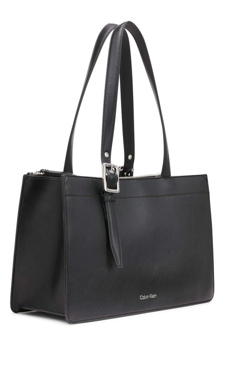 Calvin Klein Havana Novelty Organizational Tote, Black/Silver Solid, One Size