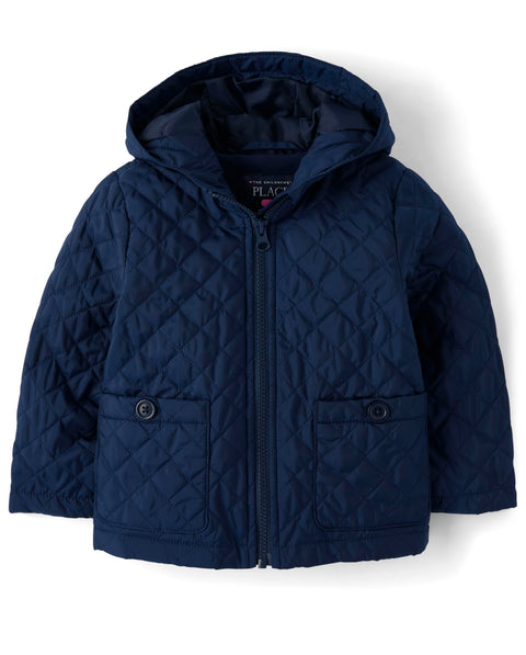 The Children's Place,Baby Girls,and Toddler Zip Up Quilted Hooded Jacket,Tidal,5 Years