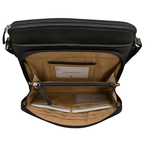Genuine Soft Leather Cross Body Bag with Front Organizer Wallet,Black ili New York