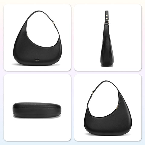 Keyli Shoulder Bag Polene Bags for Women Fashionable Casual Vegan Leather Zip Top-Handle Handbags Quilted Crescent Hobo Purse Black