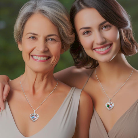 LOUISA SECRET Sparkling Double Heart Birthstone Necklace Gifts for Women, 925 Sterling Silver Fine Jewelry, Pendant Heart Necklace Birthday Anniversary Christmas Gift for Women Wife Mom Girlfriend LOUISA SECRET