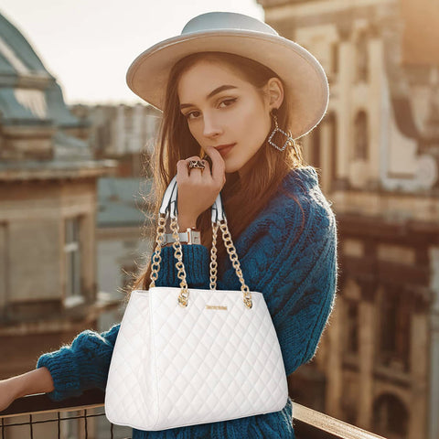 Montana West Tote Bag for Women Quilted Chain Handbags Shoulder Purse White Gift MWC-040BG Montana West