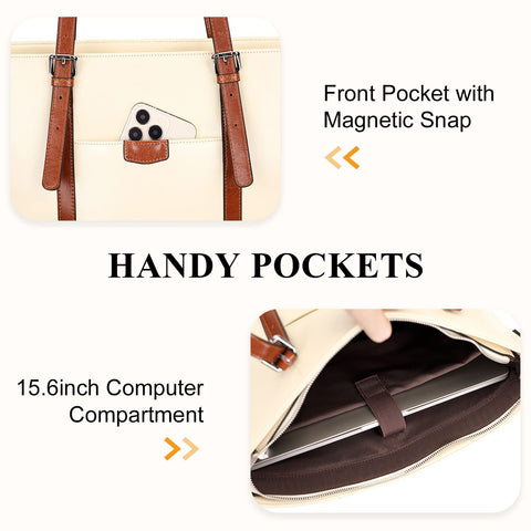 Over Earth Leather Tote Bag for Women Large Leather Handbags Shoulder Work Purses(O187E Beige/Brown) Over Earth
