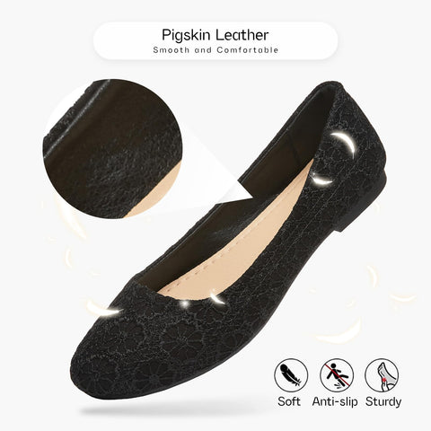 Dress Shoes for Women Round Toe Flats Shoes Lace Ballet Flats Dressy Comfortable Foldable Flats Low Heel(Black.us9)