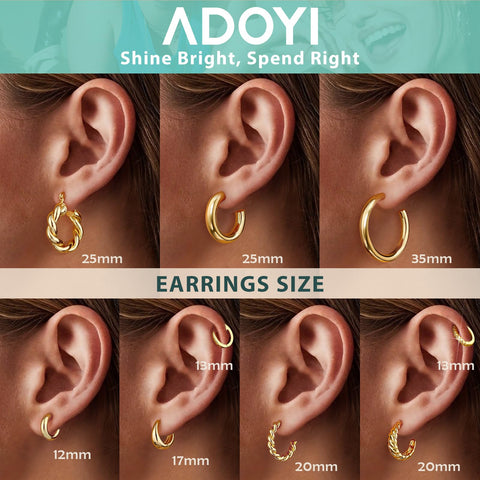 Adoyi Gold Hoop Earrings Set for Women Girls Trendy 14K Plated Gold Hoops Small Chunky Earrings Twisted Huggie Ear ring Pack Lightweight 9 Pairs Jewelry Set for Valentines Mother's Day Birthday Gifts
