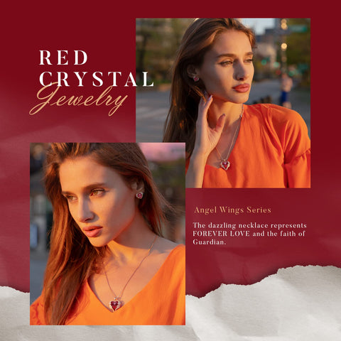 CDE Angle Wing Heart Necklaces and Earrings Valentine Mother's Day Jewelry Gifts for Women Mom Gold Plated Jewelry Set for Wife Girlfriend Stepmom(R_Rose Gold Plated | red) CDE