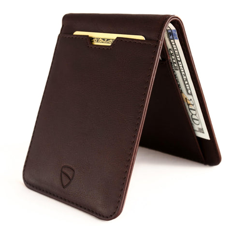 Vaultskin MANHATTAN Slim RFID Blocking Bifold Leather Wallet for Men - Minimalist Front Pocket Card Holder, Holds 9 Cards & Cash, Premium Italian Leather (Brown) Vaultskin