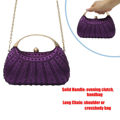 Elegant Crystal Clutch Rhinestone Handbags For Women Party Purse Wedding Prom Sparkly Bag(purple) HUANG ZHUANG