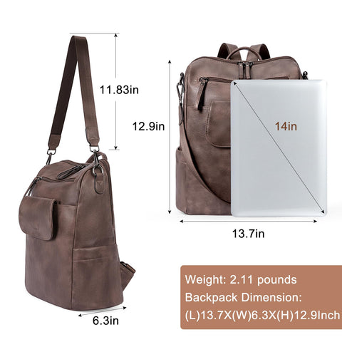 CLUCI Leather Backpack for Women, Large Fashion Convertible Anti-theft, Travel Backpack Purses CLUCI