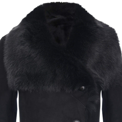 Infinity Leather Ladies Warm Black Suede Merino Shearling Sheepskin Coat with Toscana Collar 2XL Infinity Leather