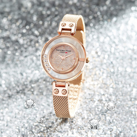 VICTORIA HYDE 2023 New Women Watches Small Dial Analog Quartz Spark Stars Series (Gold-Gold) VICTORIA HYDE