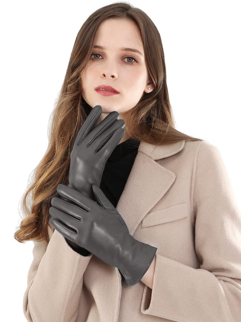 Vislivin Full-Hand Womens Touch screen Gloves Genuine Leather Gloves Warm Winter Texting Driving Glove Gray L Vislivin