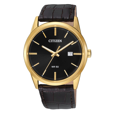 Citizen Quartz Mens Watch, Stainless Steel with Leather strap, Casual, Brown (Model: BI5002-06E) Citizen