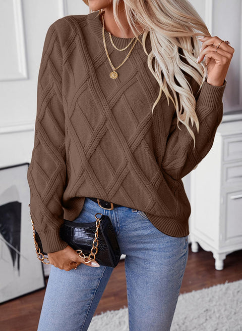 SHEWIN Sweaters for Women Casual Crew Neck Cable Knit Sweater Lightweight Fall Tops for Women 2025 Pullover Long Sleeve Tops Womens Sweaters, Breen, M