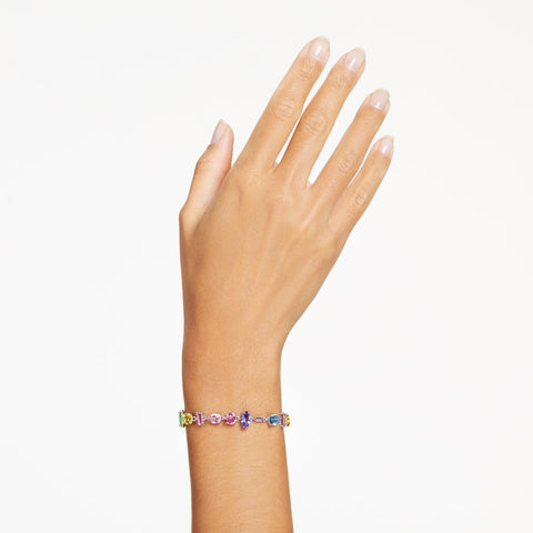 Swarovski Gema Soft Bracelet, Multicolored Crystals, Mixed Cuts, on Gold-Tone Finished Band, Part of the Swarovski Gema Collection Swarovski