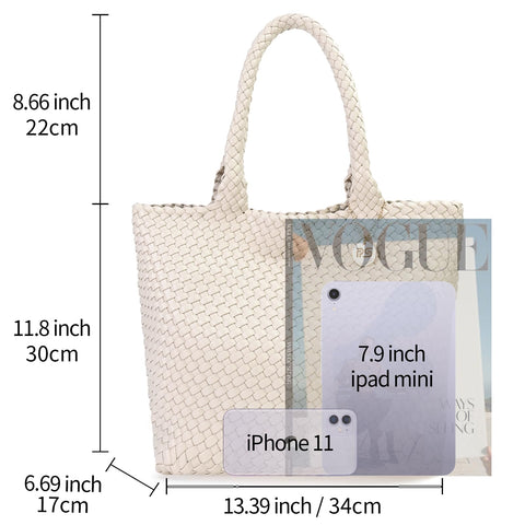 PS PETITE SIMONE Woven Tote Bag for Women Large Woven Leather Shoulder Purse Trendy Clutch for Summer Beach PS PETITE SIMONE