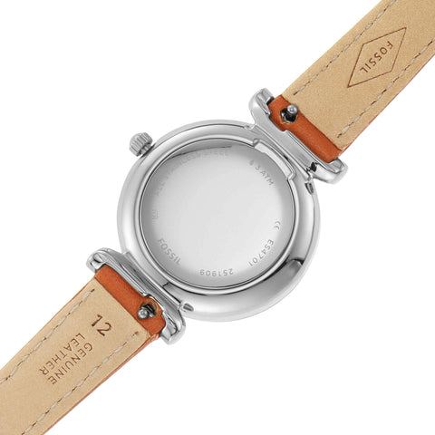 Fossil Women's Carlie Mini Quartz Stainless Steel and Leather Watch, Color: Rose Gold/Silver, Luggage (Model: ES4701) Fossil