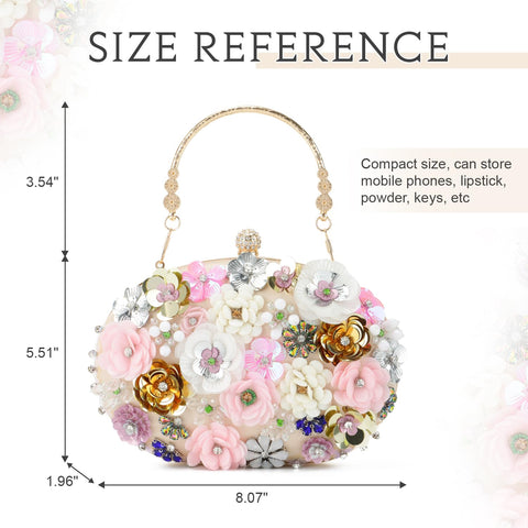 Freie Liebe Floral Clutch Beaded Purses for Women 3D Flower Evening Bag for Wedding, Bridal Freie Liebe
