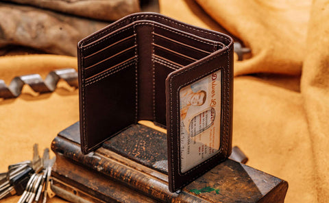 House of Jack Co. Dutton Trifold Wallet with Flip Out ID | RFID Blocking Mens Leather Wallet | Nappa Full Grain Leather House of Jack Co.