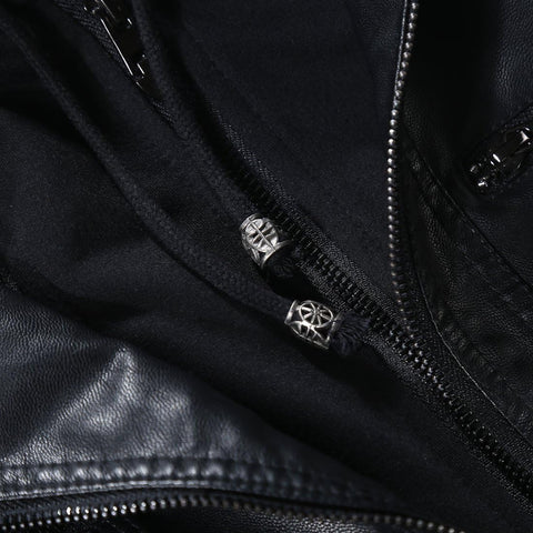 Tanming Women's Removable Hooded Faux Leather Jackets (X-Large, Black) Tanming