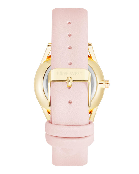 Nine West Women's NW/1994WTPK Gold-Tone and Pastel Pink Strap Watch