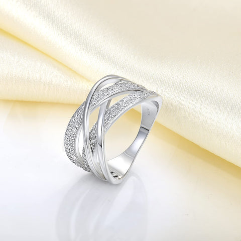 YL Twisted Knot Rings 925 Sterling Silver Criss Knot Ring 18k White Gold Plated Cubic Zirconia Infinity Statement Rings for Women-size5 YL