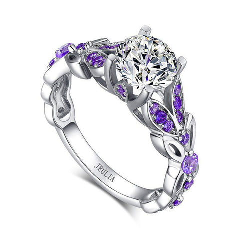 Jeulia 4.3 Carat Personalized Sterling Silver Butterfly Rings for Women Purple Amethyst Birthstone Bridal Rings Set Round Cut Wedding Engagement Promise Jeulia