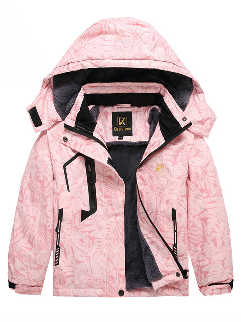 Keevoom Girls Winter Coats Size 8-10,Youth Pink Fleece Ski Coat Waterproof Riancoat Hooded Windproof Snowboarding Jackets