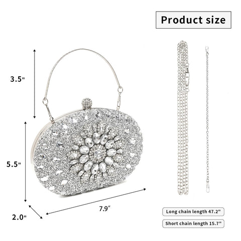 Beaguful Women's Evening Bags Sparkly Rhinestone Clutch Purses Luxury Handbags Oval Black Beaguful